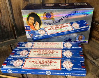 Satya Sai Baba Nag Champa Incense Agarbatti Sticks-Organic Incense For Aromatherapy, Purification, Meditation, Yoga 15 grams Each Box