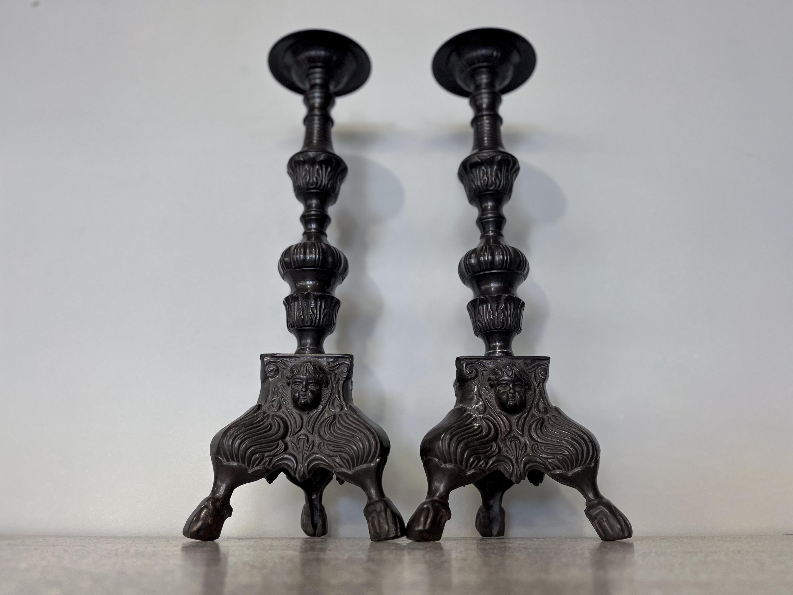 ヴィンテージ イタリア製ブロンズ製 天使型キャンドルホルダー 1920