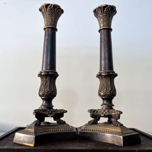 Vintage Italian Pair Candleholders with beautiful details Solid Bronze Versatile Candle Stick Made in Italy early 1930’s approximately