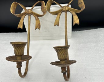 ヴィンテージ フレンチ 真鍮 装飾壁取り付け用燭台 ダブルアーム 鋳造