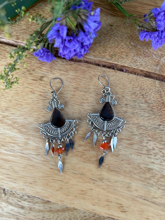 Boucles D'oreilles Pendantes Argent Sterling & Cornaline - 6 Perles, Style Goutte, Neuf Sans Emballage
