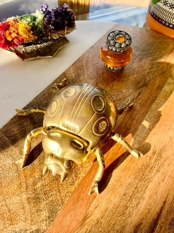 Vintage Solid Brass Ladybug Ashtray, Cigarette Tray, Trinket Box Flip Top Jewelry, Antique Decor. Collectable Charm, Multiple Use, Rare Find