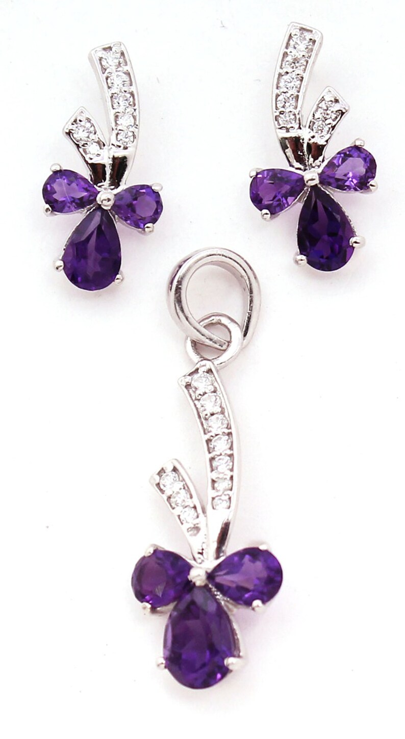 Amethyst Pendant Wedding Set Amethyst Earrings And Pendant Set Natural Amethyst 925 Sterling Silver Set Amethyst earrings