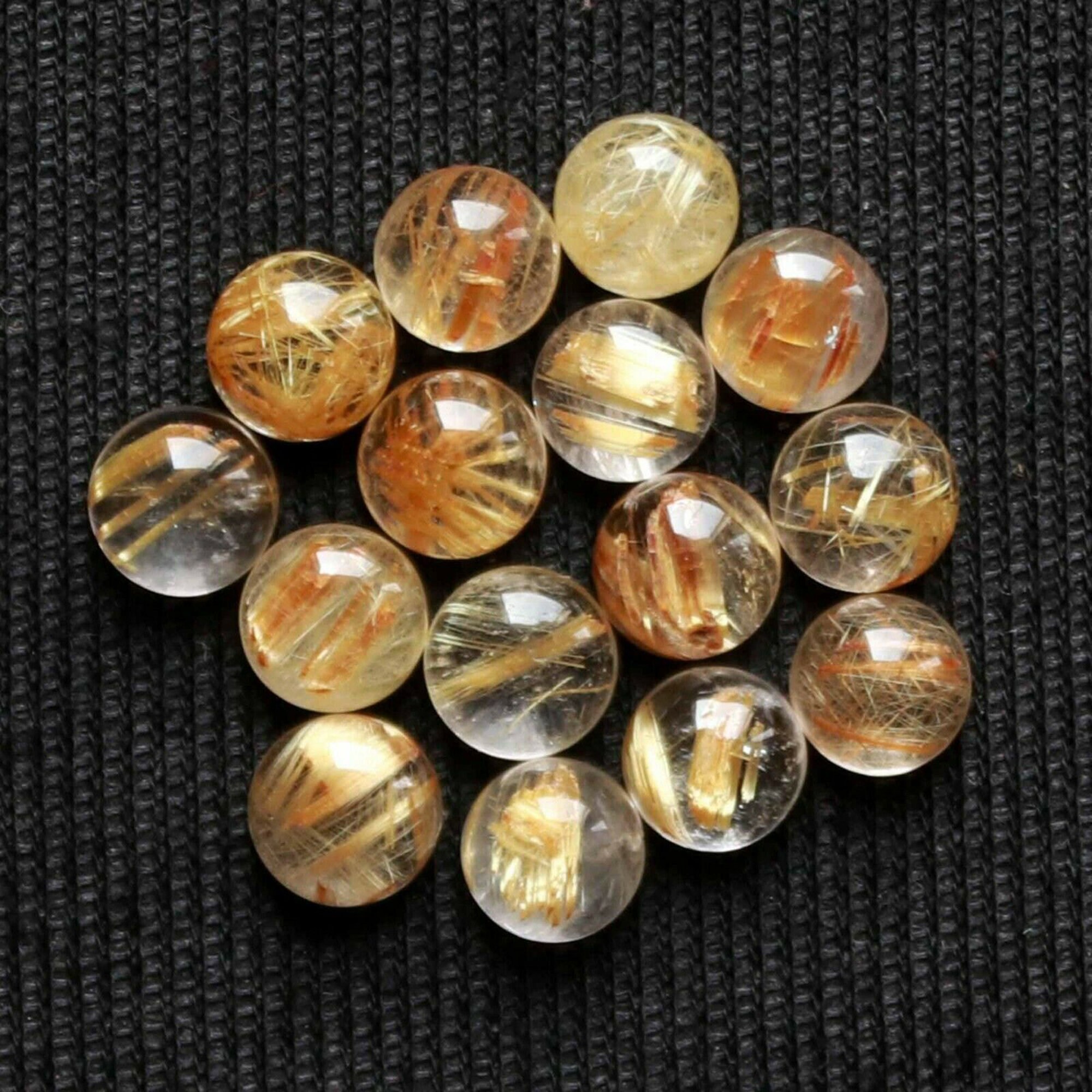 Natural Golden Rutile Quartz 4x4mm - 5x5mm Round Cabochon Loose Gemstones, Golden Rutile Quartz Loose Gemstones, Gemstones For Jewelry