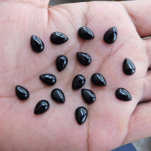 5x8mm Natural Black Onyx Pear Cabochon Loose Gemstones, Black Onyx Gemstones Lot