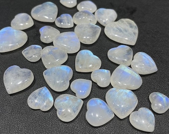 8mm-9mm-10mm-11mm-12mm-13mm-14mm Natural Rainbow Moonstone Heart shape Flat Back Cabochon For Jewelry, Rainbow Moonstone Heart Gemstones