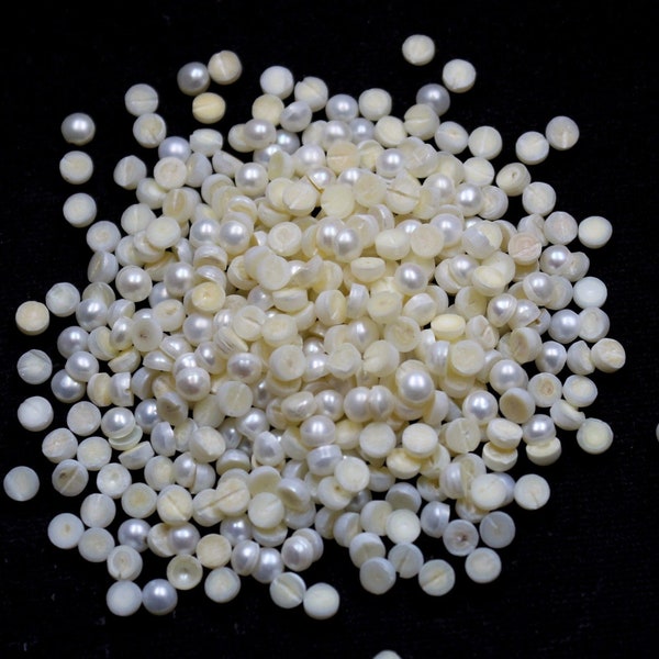 3mm-4mm-5mm-6mm Natural Fresh Water Pearl Round Cabochon Flat Back Loose Gemstones, Fresh Water Pearl Gemstones Lots