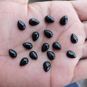 7x10mm Natural Black Onyx Pear Cabochon Loose Gemstones, Black Onyx Gemstones Lot