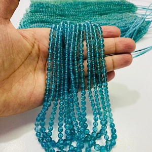 3mm to 6mm 18 Inch Blue Apatite Round Bead Ball Beads, Blue Apatite Beads Necklace, Round Ball Beads Necklace, Apatite For Beads Necklace