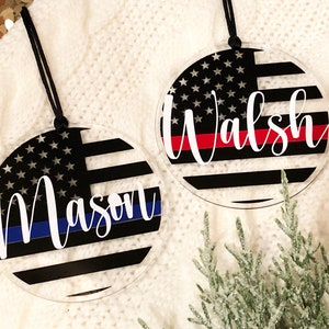 Personalized First Responders Acrylic Ornament | Thin Blue Line Ornament | Red Line Ornament | American Flag Ornament | Police | Firefighter