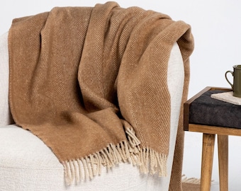 100% WOLLE Decke Überwurf, Vorgewaschene Merino Decke Couch, Einweihungsparty Geschenke Neues Zuhause, Langlebige Weiche Warme Picknickdecke, Herringbone, 51x67