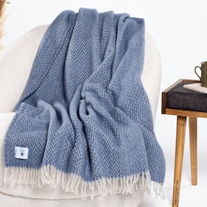 100% Wool Blanket Throw, Lambswool Woven Throw Blanket, Washable Picnic Blanket, Pre-Washed Lap Blanket, Soft Warm House Warming Gift