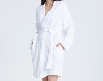 100% COTTON 4 Layer Muslin Bathrobe | Soft Organic Breathable Bridesmaids Kimono Robe | Morning Luxury Loungewear | Long Robe for Woman