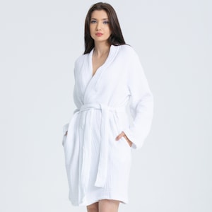 100% COTTON 4 Layer Muslin Bathrobe | Soft Organic Breathable Bridesmaids Kimono Robe | Morning Luxury Loungewear | Long Robe for Woman