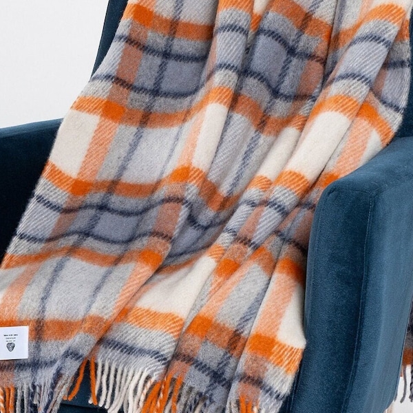 100% WOOL PLAID Throw Woven Blanket, Durable Soft Merino Couch Blanket, House Warming Gifts New Home, Washable Warm Picnic Blanket, 51"x67"