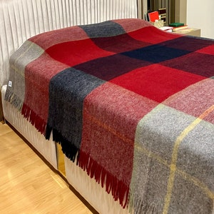 100% WOOL Blanket Queen, Soft Merino Plaid Blanket, Pure Wool Bedspread, Pre-Washed Warm Cozy Blanket for Adults, Natural House Warming Gift