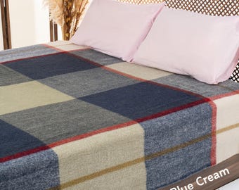 100% WOOL Blanket Queen, Soft Merino Couch Plaid Blanket, Pure Wool Twin Bedspread, Warm Thick Blanket for Picnic and Camping, New Home Gift