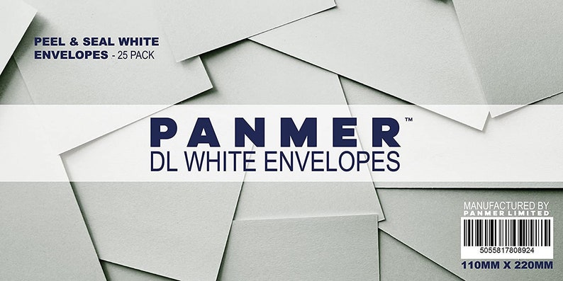 Panmer White Paper DL Envelopes 110mm x 220mm Peel and Seal Packs of 25 image 1