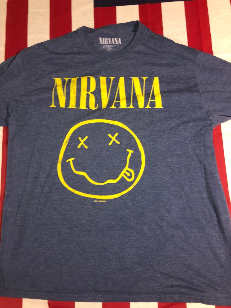 Nirvana Mens Classic Smiley Face Logo Reprint T-shirt Blue - Etsy
