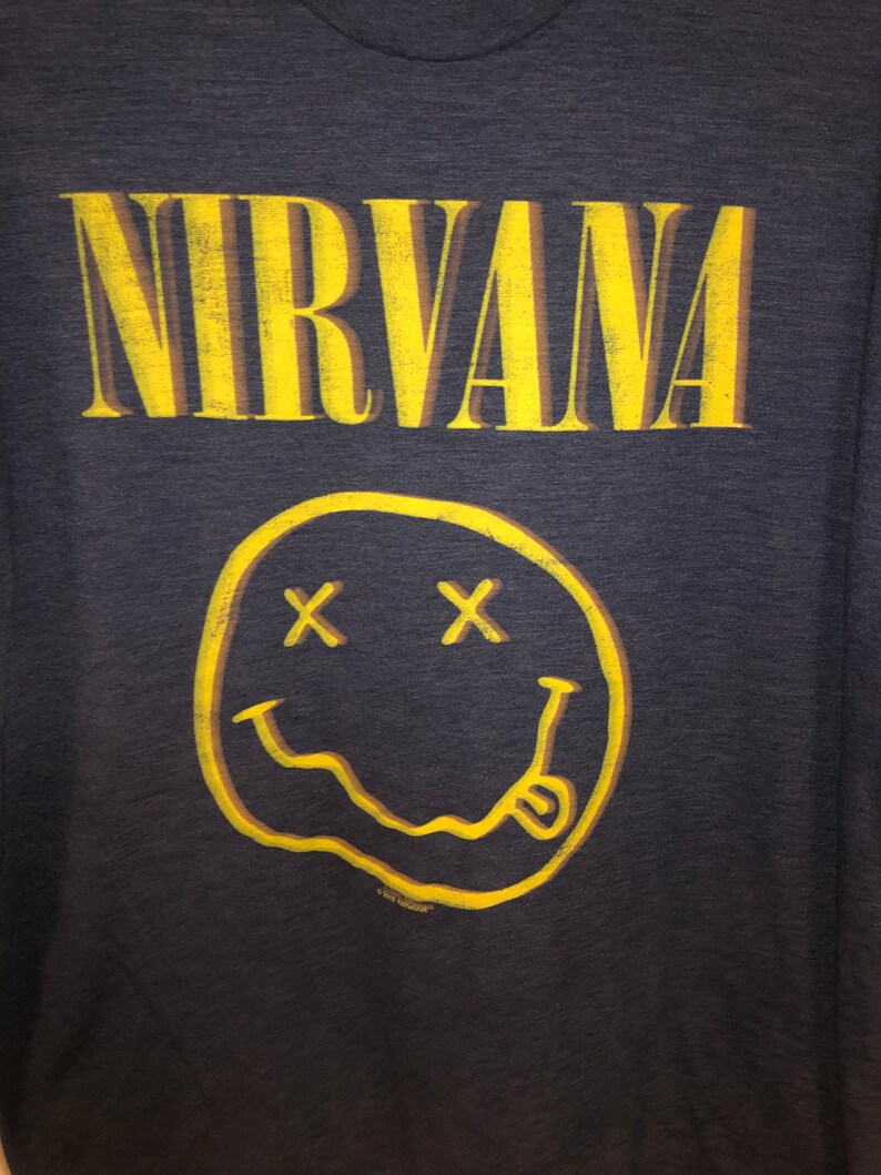 Nirvana Mens Classic Smiley Face Logo Reprint T-shirt Blue - Etsy