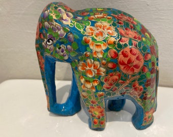 Wooden Elephant Statue 4"/10cm unique hand carved wooden elephant gift Authentic Indian hand painted elephant. Totally unique Christmas gift