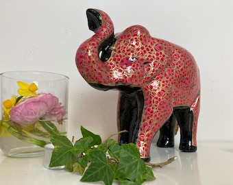 Unique Trunk Up Hand Carved Wooden Elephant Statue Indian Art (6.5"/16.5cm)