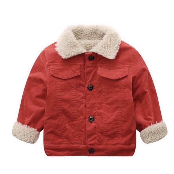 Kids Corduroy Sherpa Coat Kids Winter Coat Kids Red Coat Kids Fur Lined Coat Toddler Winter Coat