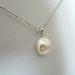 Pendant pearl cultured pearl baroque 13.5 mm ! White Silver-White, 925 Silver, Super Chandelier