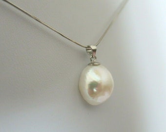 Pendant pearl cultured pearl baroque 13.5 mm ! White Silver-White, 925 Silver, Super Chandelier