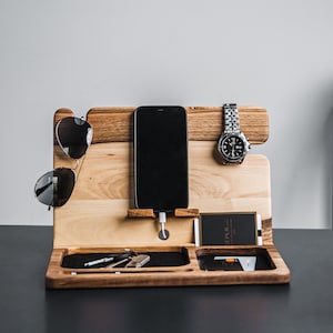 Wooden docking station, Perfect gift for husband and dad, Men birthday gift, Dock station, Wooden organizer, Anniversary day