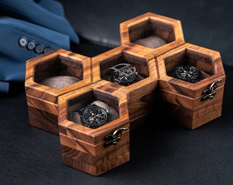 Honingraat houten horlogekast, horlogevitrine, horlogedoos voor mannen, horlogeopbergdoos, horlogedoosorganisator, horlogedisplay, horlogekast