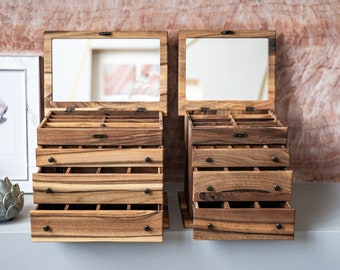 Handgemachte Schmuckschatulle aus Holz mit Schubladen, Große Schmuckschatulle, Schmuckhalter, Dekorative Aufbewahrungsbox, Rustikaler Schmuck organizer für Frauen