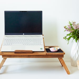 Wood laptop stand for desk, Wooden computer laptop stand, Portable office desk accessories, Laptop stand, Wooden laptop stand