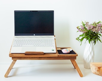 Wood laptop stand for desk, Wooden computer laptop stand, Portable office desk accessories, Laptop stand, Wooden laptop stand