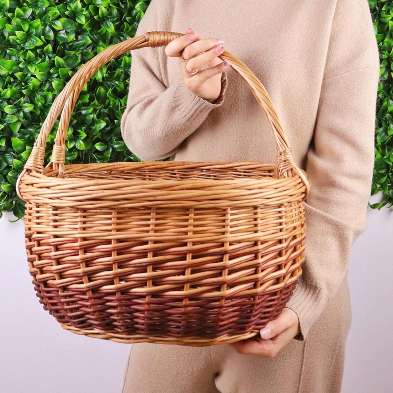 Rattan Handled Basket Handwoven Basket Woven Basket Double Etsy