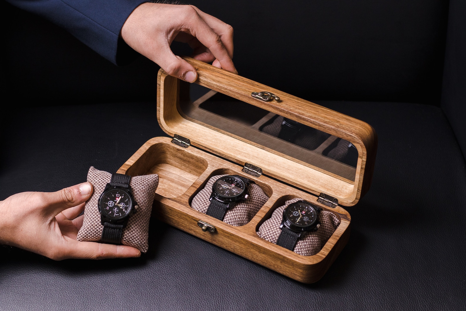 Vintage Watch Box Walnut Watch Storage Box Wood Watch Case Etsy