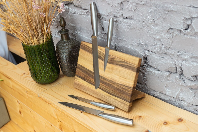 Knife Standwalnut Wood Knife Standwooden Etsy