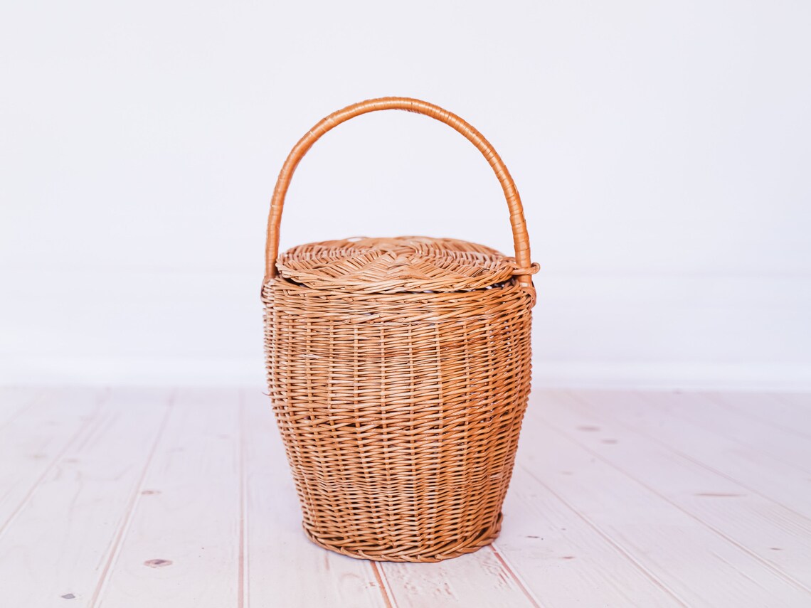 Rustic Basket Rattan Basket Wicker Basket Basket With Lid Etsy
