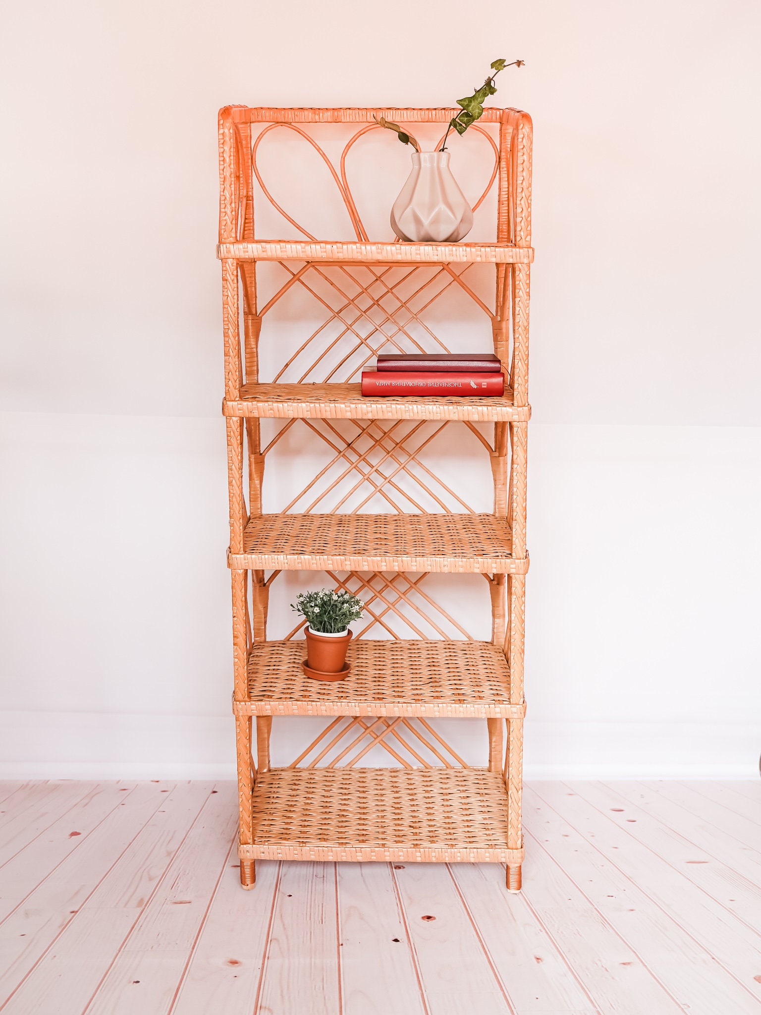 Wicker BookshelfMid Century Modern FurnitureBookcasePlant Etsy