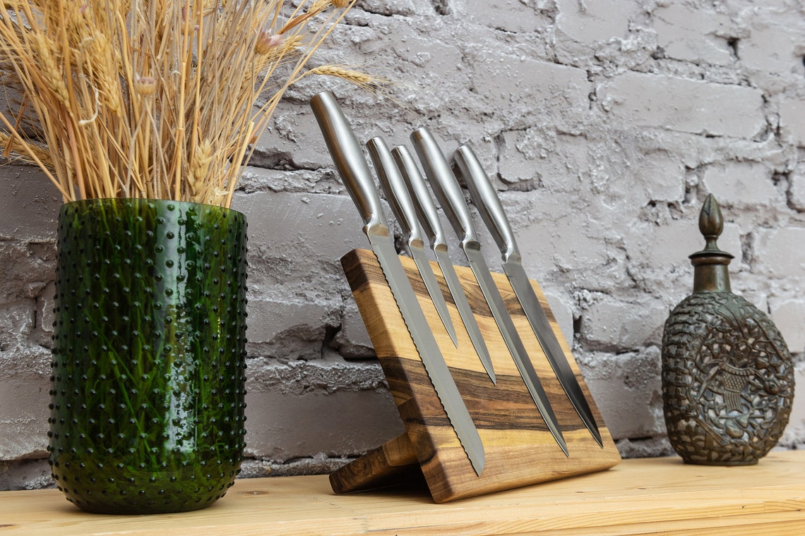 Knife Standwalnut Wood Knife Standwooden Etsy