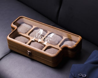 Personalized watch box for men, Wooden watch box with glass lid, Engraved watch box, Custom watch box, Wood watch display, Wood watch case