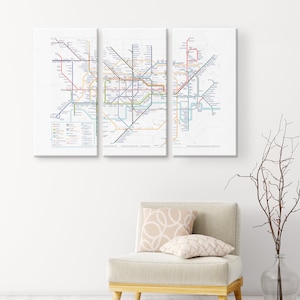 Mapa subterráneo de Londres - lienzo pared arte impresión pared colgando Londres Viajes Inglaterra Metro Metro Urban City Mapa