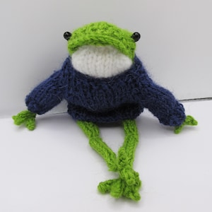 Hand Knitted Frog With Sweater, Collectible Wool Animals