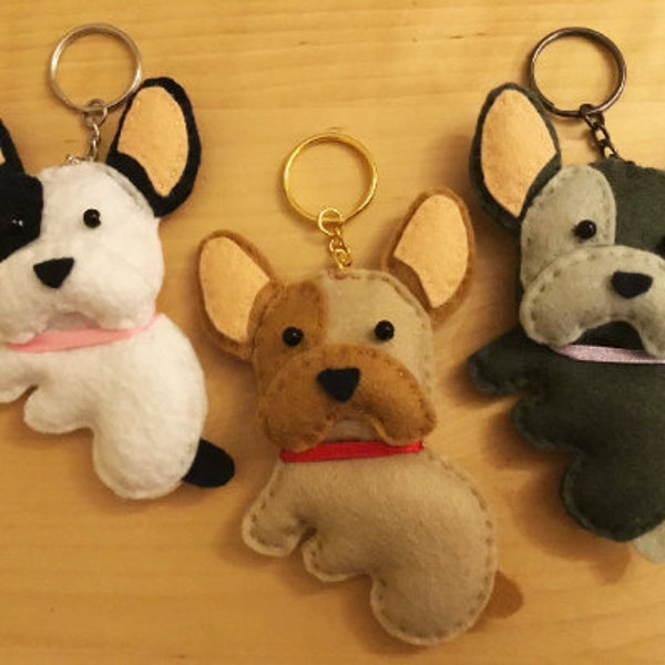 French Bulldog Felt Dog Keyring, Hand Made Keychain, Dog Keychain, Bag Charm