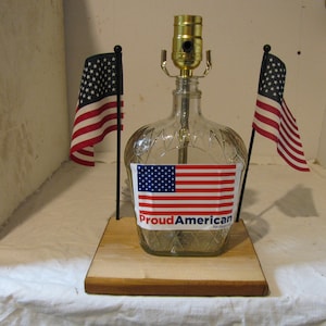 American Flag Lamp,made from a recycled crown royal bottle