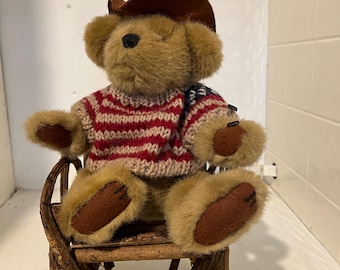 Homemade cowboy bear in a rocking chair