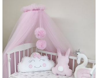 Pink Canopy, Canopy for Baby Girl, Princess Canopy, Baby Bed Curtains, Crib Canopy, Pink Play Tent, Tulle Canopy, Blush Kids Bed Canopy