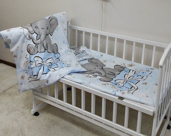 Personalized Bedding Set with Elephant Design, Elephant Baby Bedding Set, Blanket & Pillow Included, Soft Bedding Set, Baby Crib Bedding