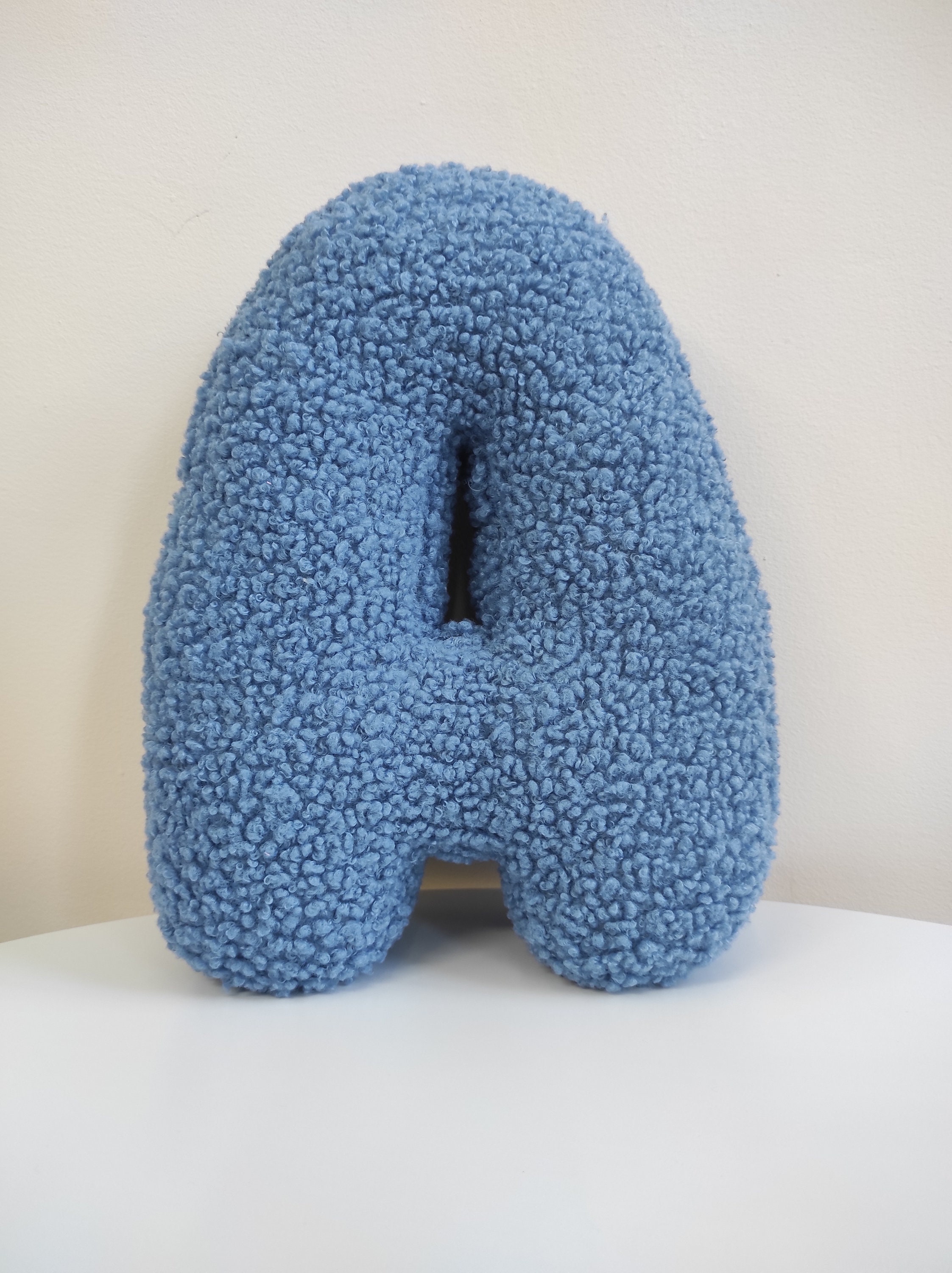 Teddy Bouclé Fabric Letter Pillow: Blue Nursery Decor