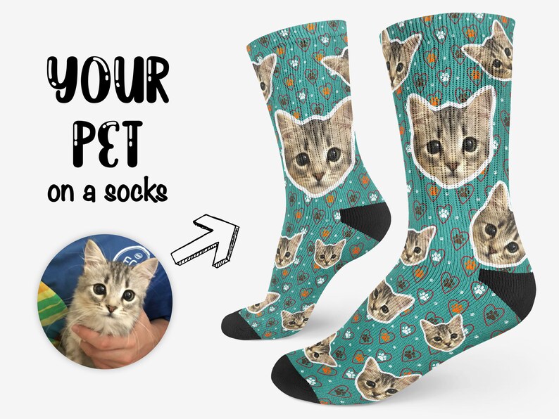 Personalized Cat Face Photo Socks Your Pet Face on Socks Etsy
